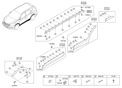 2018 Hyundai Santa Fe Sport Body Side Moulding Diagram