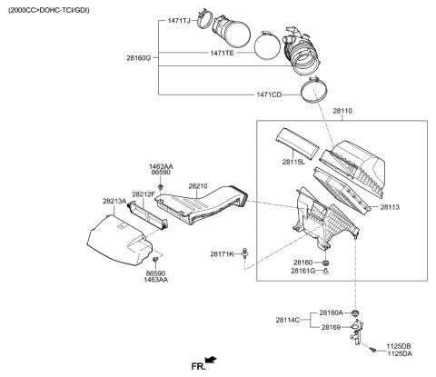 2020 Hyundai Palisade Air Cleaner Filter Diagram for 28113-A9100