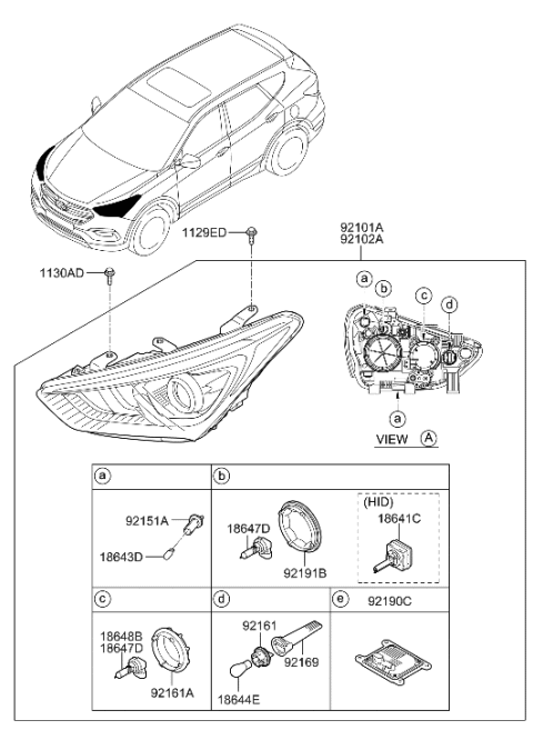 2017 Hyundai Santa Fe Sport Rh Right Xenon Headlight Diagram for 92102-4Z510