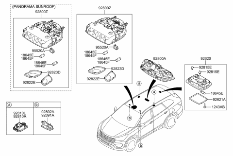 2016 Hyundai Santa Fe Sport Overhead Console Lamp Assembly Diagram for 92800-4Z510-VYN