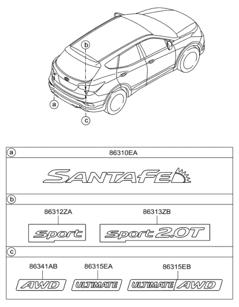 2016 Hyundai Santa Fe Sport Emblem Diagram