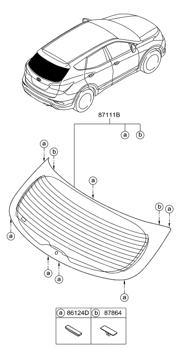 2016 Hyundai Santa Fe Sport Rear Window Glass & Moulding Diagram