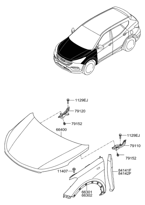 2017 Hyundai Santa Fe Sport Hinge Assembly-Hood,RH Diagram for 79120-4Z100