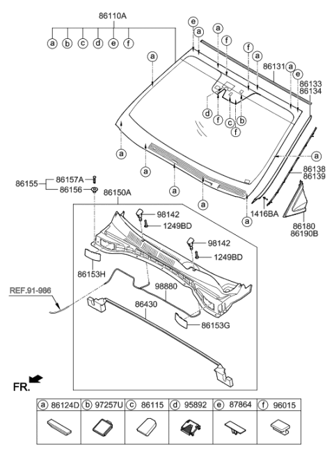 2000 Hyundai Santa Fe Windshield Glass Assembly Diagram for 86110-4Z002