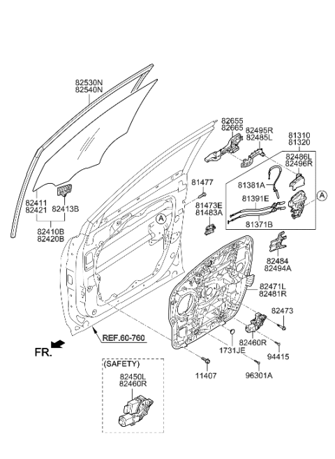 2016 Hyundai Santa Fe Sport Run Assembly-Front Door Window Glass LH Diagram for 82530-4Z000