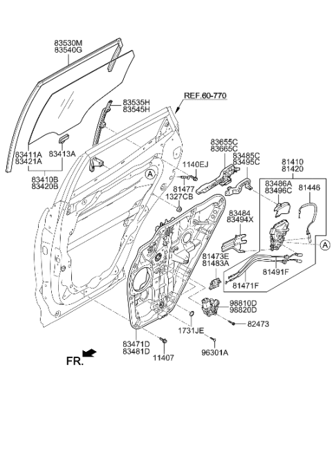 2016 Hyundai Santa Fe Sport Rear Door Window Regulator & Glass Diagram