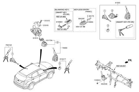 2018 Hyundai Santa Fe Sport Key & Cylinder Set Diagram