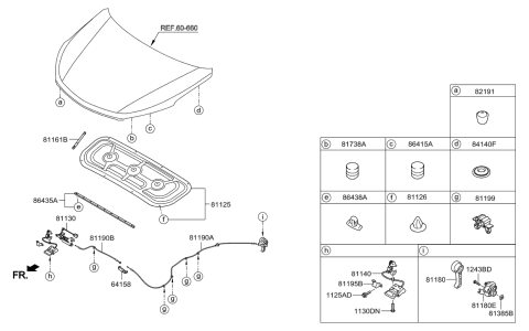 2020 Hyundai Palisade Handle Assembly-Hood Latch Release Diagram for 81181-2B000-WK