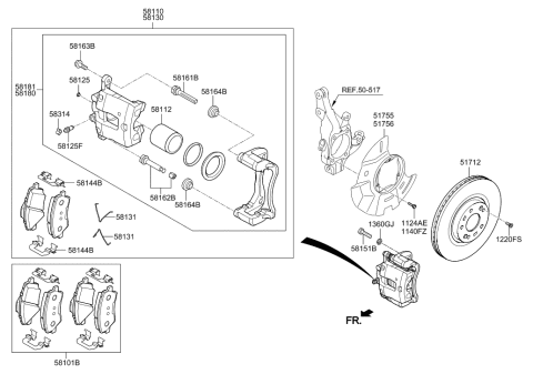 2016 Hyundai Santa Fe Sport Front Disc Brake Pad Kit Diagram for 58101-4ZA70