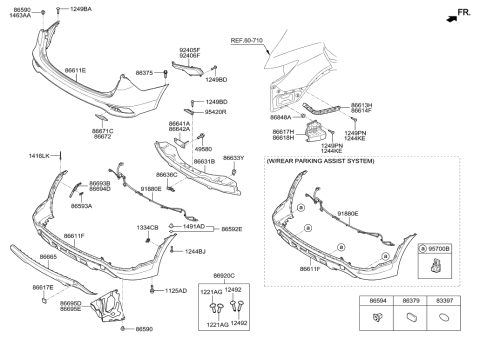 2017 Hyundai Santa Fe Sport Stay-Rear Bumper RH Diagram for 86642-4Z000
