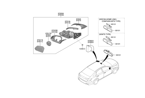 2015 Hyundai Sonata Mirror-Outside Rear View Diagram