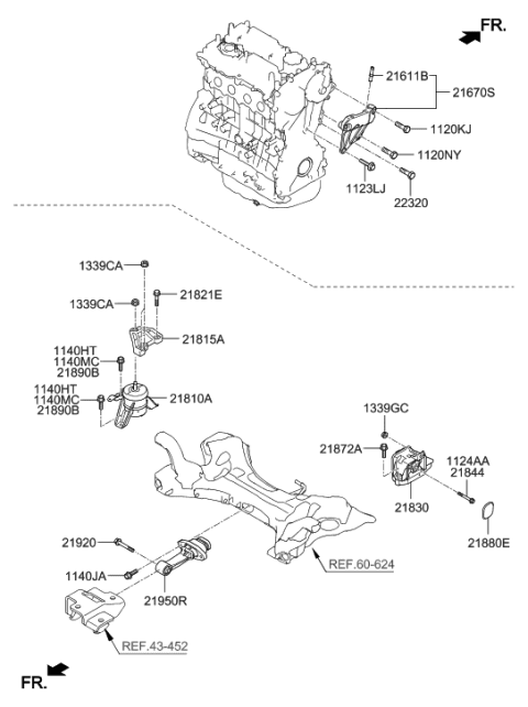 2023 Hyundai Santa Fe Hybrid Engine Support Bracket Assembly Diagram for 21670-2GGB0
