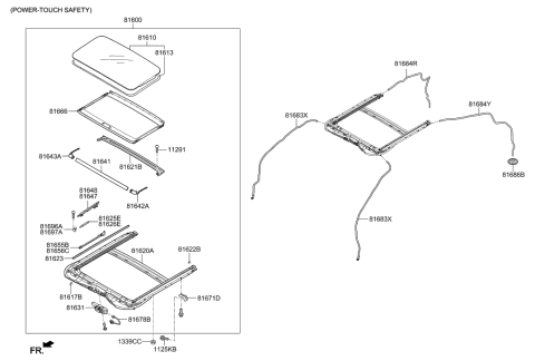 2023 Hyundai Santa Fe Hybrid Weatherstrip-Sunroof Glass Diagram for 81613-4D000