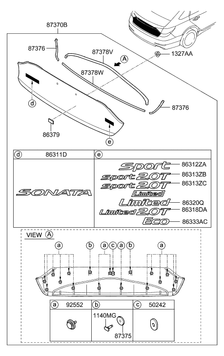 2015 Hyundai Sonata Trunk Lid-Emblem Badge Nameplate Diagram for 86318-C2010