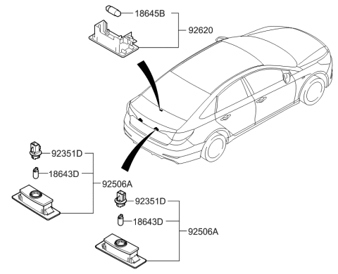 2017 Hyundai Sonata Lamp Assembly-License Plate Diagram for 92501-C1000