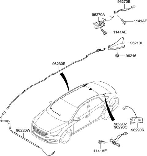 2017 Hyundai Sonata Combination Antenna Assembly Diagram for 96210-C2000-V8S