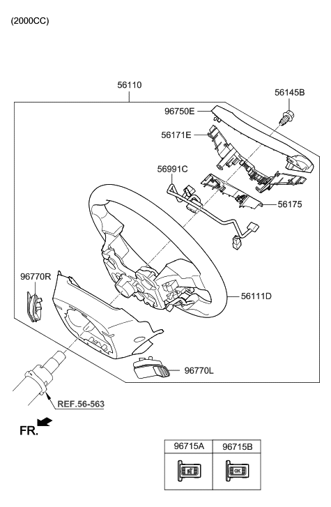 2017 Hyundai Sonata Steering Wheel Assembly Diagram for 56100-C2200-UNN