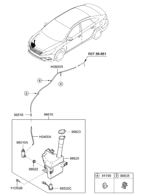 2023 Hyundai Santa Fe Hybrid Windshield Washer Reservoir Assembly Diagram for 98620-C2000