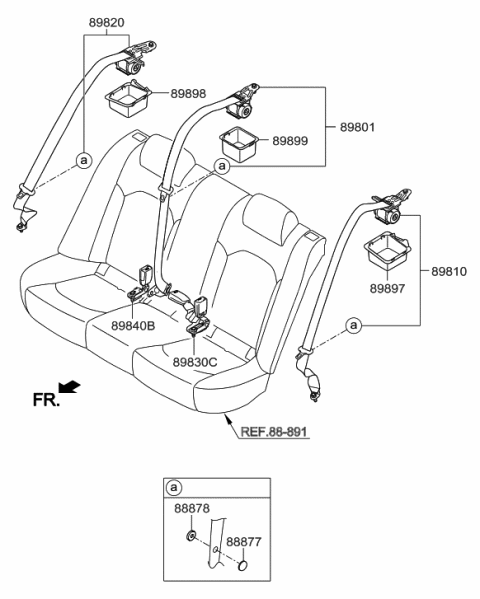 2015 Hyundai Sonata Rear Right Passanger Seat Belt Black Diagram for 89820-C2000-TRY