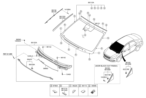 2016 Hyundai Sonata Windshield Glass Assembly Diagram for 86110-C2040