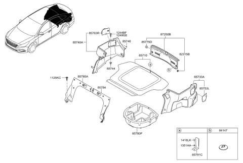 2017 Hyundai Sonata Trim Assembly-Luggage Side LH Diagram for 85730-C2000-TRY