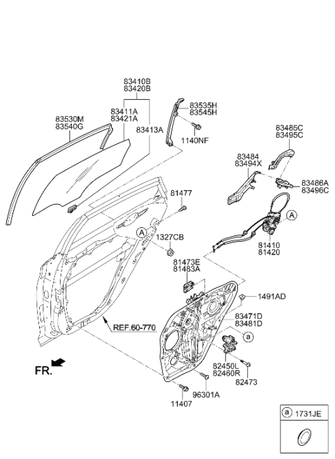2022 Hyundai Tucson Rear Right-Hand Door Module Panel Assembly Diagram for 83481-C2000