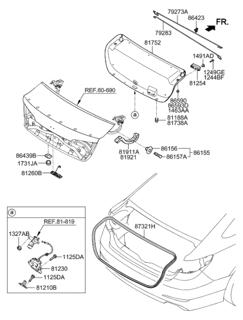 2023 Hyundai Santa Fe Hybrid Trunk Lid Latch Assembly Diagram for 81230-C1010