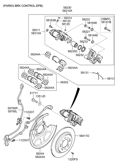 2017 Hyundai Sonata Rear Disc Brake Pad Kit Diagram for 58302-C1A15