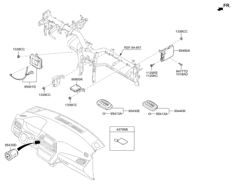 2016 Hyundai Sonata Fob Smart Key Diagram for 95440-C1000