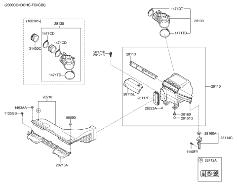 2023 Hyundai Santa Fe Hybrid Hose Assembly-Air Intake Diagram for 28130-C1501