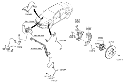 2016 Hyundai Sonata Knuckle-Front Axle,LH Diagram for 51710-E6100