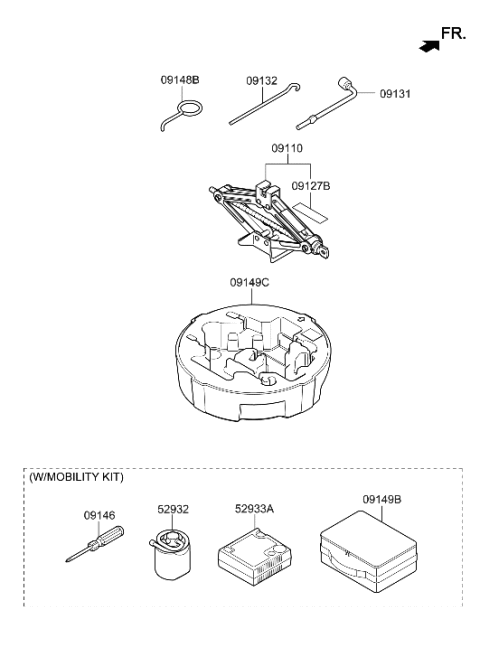 2015 Hyundai Sonata Jack Assembly Diagram for 09110-C1000