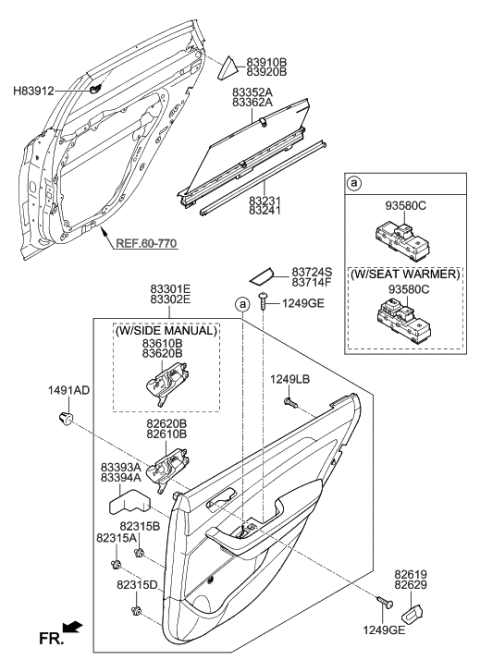 2023 Hyundai Santa Fe Hybrid Power Window Switch Assembly, Rear Diagram for 93580-C1000