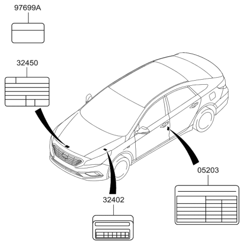 2015 Hyundai Sonata Label-Refrigerant Diagram for 97699-C2100