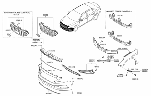 2022 Hyundai Tucson Front Bumper Lower Grille Diagram for 86561-C2000