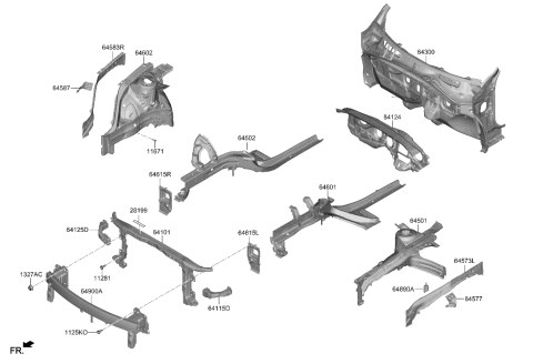 2022 Hyundai Elantra Panel Assembly-FNDR Apron,RH Diagram for 64502-BY000