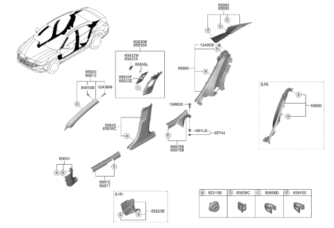 2008 Hyundai Accent Trim Assembly-Cowl Side LH Diagram for 85823-AA000-NNB