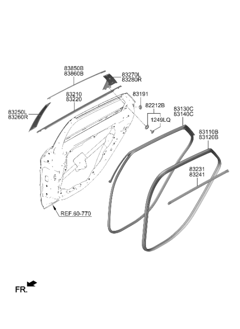 2023 Hyundai Elantra GARNISH Assembly-RR Dr FR Frame,LH Diagram for 83250-AA000