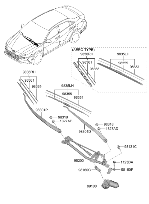 2022 Hyundai Elantra Blade Assembly-Wiper,Driver Diagram for 98350-2Z000