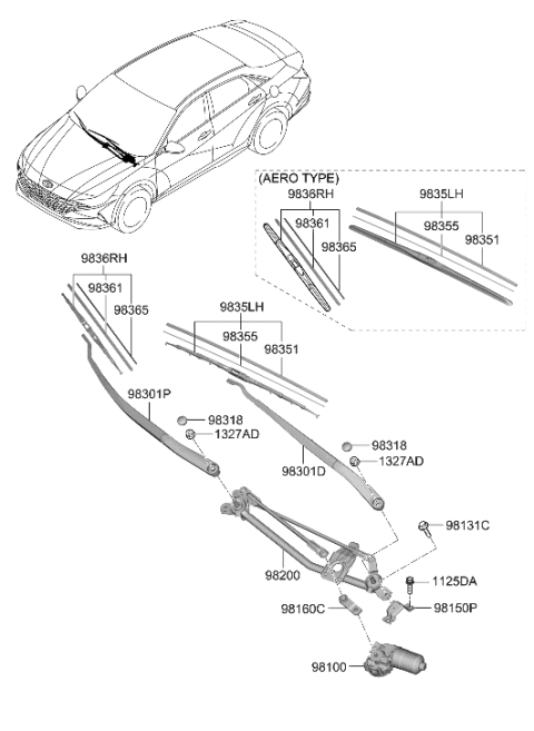 2011 Hyundai Accent Rubber Assembly-WIPER Blade (PASSE Diagram for 98361-AA000