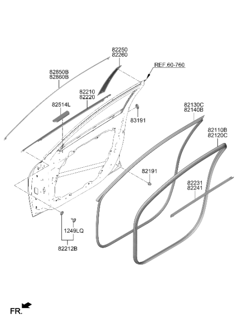 2022 Hyundai Elantra MOULDING Assembly-FRT Dr Frame,LH Diagram for 82850-AA000