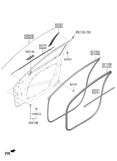 2011 Hyundai Accent W/STRIP Assembly-FR Dr Belt O/S LH Diagram for 82210-AA010