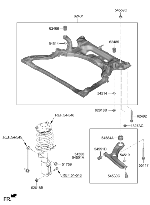 2021 Hyundai Elantra Hybrid Front Suspension Crossmember Diagram
