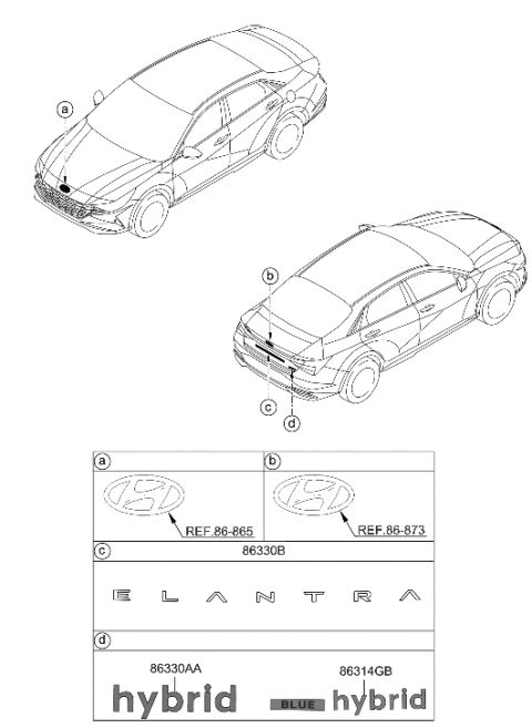 2022 Hyundai Elantra Emblem-Blue Hybrid Diagram for 86314-BY100