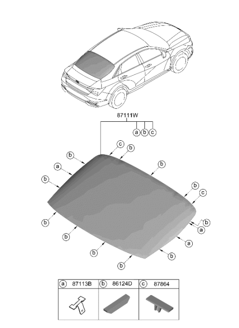 2021 Hyundai Elantra Rear Window Glass & Moulding Diagram