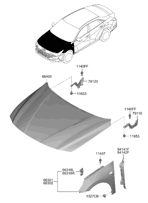 2023 Hyundai Elantra Fender & Hood Panel Diagram