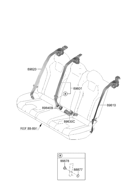 2022 Hyundai Elantra S/Belt Assy-RR, Ctr Diagram for 89850-AA500-YFR