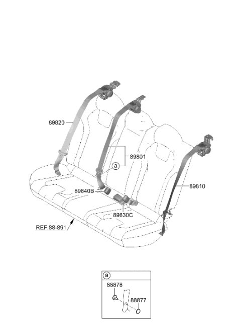2011 Hyundai Accent S/Belt Assy-RR, Ctr Diagram for 89850-AA500-NNB