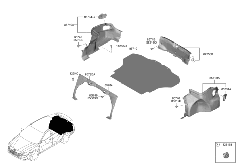 2023 Hyundai Elantra Trim-Partition Side LH Diagram for 85785-AA000-NNB