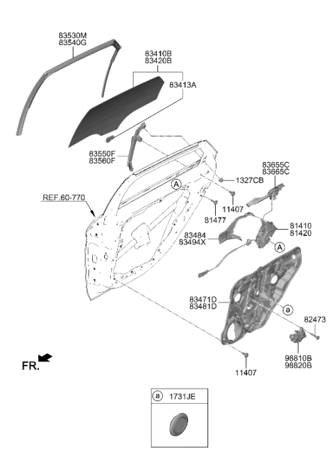 2021 Hyundai Elantra Run-RR Dr Window Glass,RH Diagram for 83540-AA000